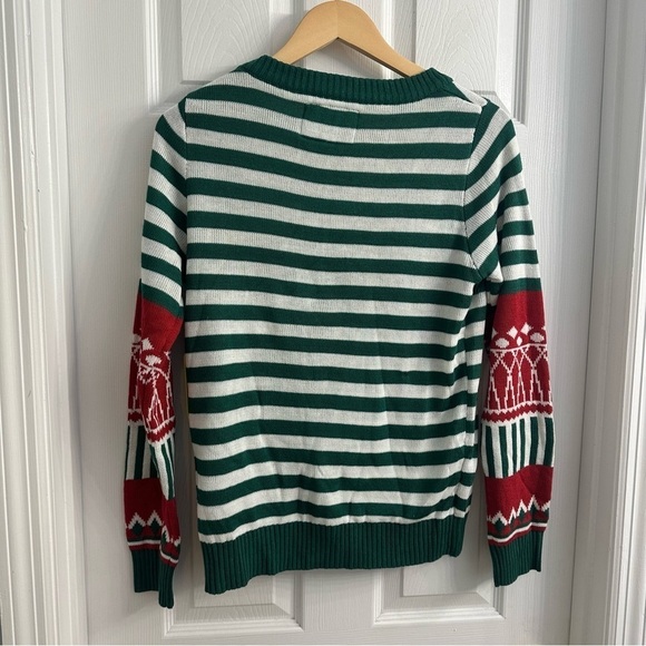 Tipsy Elves Christmas Sweater Ugly Party Striped Stocking 3D Side Medium New - Picture 7 of 8